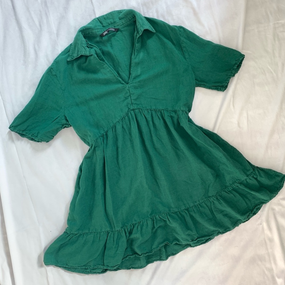ZARA GREEN LONG SLEEVED FLOWY DRESS